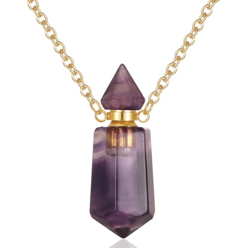 Gold Stainless Steel Urn Necklace For Ashes Of Loved Ones Natural Crystal Gemstones Cremation Keepsake Jewelry Hexagonal Prism Memorial Pendant For Women Mom - color: Purple
