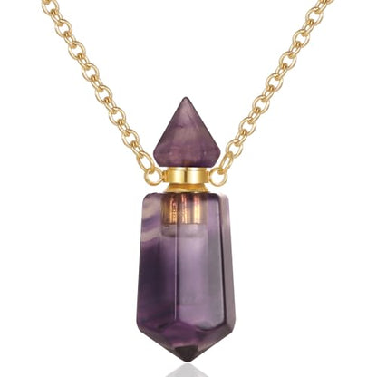 Gold Stainless Steel Urn Necklace For Ashes Of Loved Ones Natural Crystal Gemstones Cremation Keepsake Jewelry Hexagonal Prism Memorial Pendant For Women Mom - color: Purple