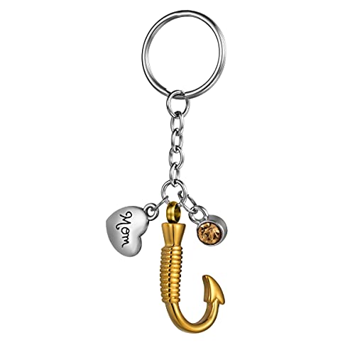 Ashes Jewelry Fish Hook Memorial Keepsake Urn Pendant Cremation Jewelry with Funnel Kit, Gold Customized - color: Gold -Customized