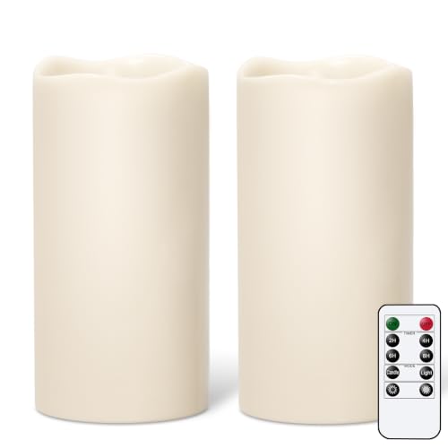 GenSwin Outdoor Flameless Led Candles Battery Operated Remote, 4 x 8 in | Waterproof, IP 65, Large Pillar Candles Flickering, Outdoor Lanterns, Porch, Long Lasting, 2 Pack - size: 4"x 8"