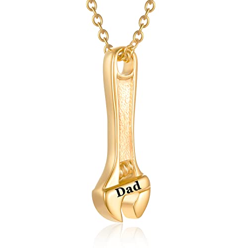 Mechanic Wrench Cremation Jewelry for Ashes Stainless Steel Tool Urn Pendant Locket Keepsake Memorial Urn Necklace for Men Women Holder Ashes for Pet Human - color: Gold-DAD