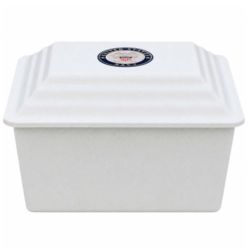 LegacyGuard Durable Polymer Burial Urn Vault for One Cremation Urn - Ground Burial Protection - Gray, Navy Blue, Green, and White - Made in the United States (White/USN) - color: White/Usn