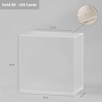 UNIQOOO Frosted Acrylic Wedding Card Box with Slot, Thick DIY Large 10x10x5.5 inch w/No Print, Wedding Receptions Wishing Well Money Box, Birthday, Memory Box, Suggestion Boxes, Acrylic Ballot Box - color: Frosted w/ No Print
