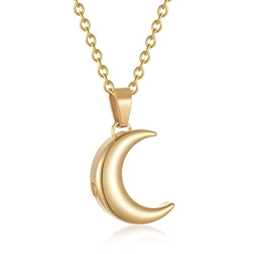 Crescent Moon Cremation Urn Necklaces for Ashes Stainless Steel Cremation Jewelry Keepsake Urn Necklace for Human Pet Ashes Memorial Jewelry Funeral Jewelry for Women Men - color: Gold