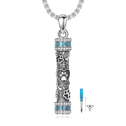 Pet Urn Necklace for Ashes 925 Sterling Silver Paw Print Ash Pendant Pet Urn Cremation Jewelry Memorial Gifts For Men Male Mother