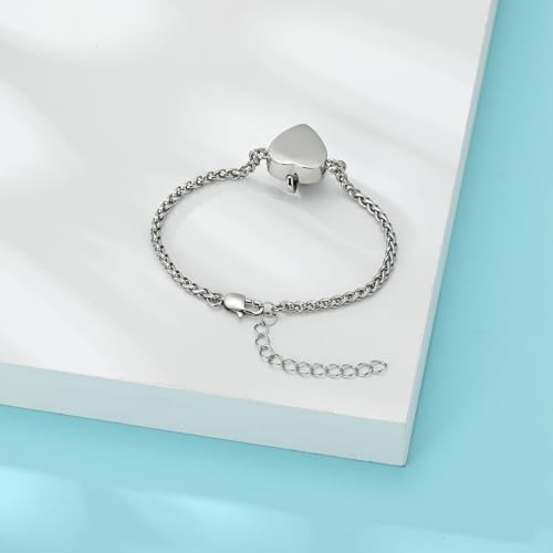 Hearbeingt Crystal Heart Urn Bracelet for Ashes Cremation Jewelry for Women - color: Silver-Blue stone