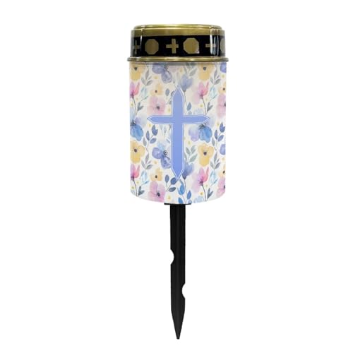 Cross Flowers Solar Garden Lights Outdoor Bright Solar Walkway Lights Solar Powered Garden Stake Lights Sympathy Remembrance Memorial Gift for Grave Ornaments Decor - color: Cross Flowers
