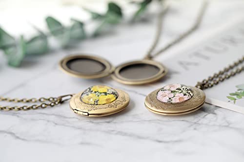 Handmade Oval Shaped Photo Locket with dried Pressed Flowers Locket pendant Necklace - style: Round Pink Forget Me Not