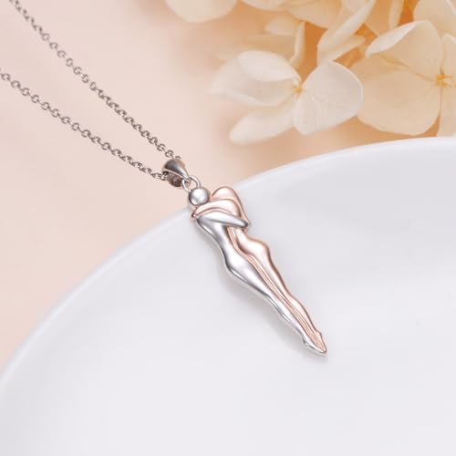 FLYOW S925 Sterling Silver Best Friend Couple Pendant Friendship Sun Moon Lotus Yin Yang Matching Bff Necklace for Women Jewelry - style: Hug A