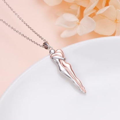 FLYOW S925 Sterling Silver Best Friend Couple Pendant Friendship Sun Moon Lotus Yin Yang Matching Bff Necklace for Women Jewelry - style: Hug A
