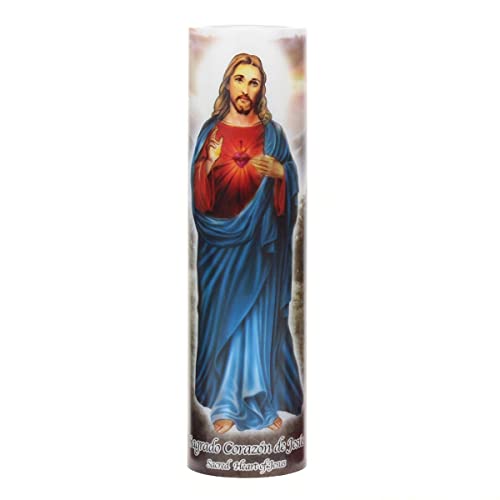 Stonebriar LED Saint Prayer Candle — Automatic Timer, Flameless Candle for Prayer, Memorials & Religious Décor, Jesus, 8" - style: Jesus