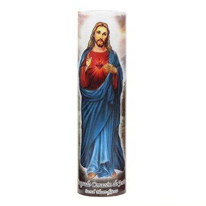Stonebriar LED Saint Prayer Candle — Automatic Timer, Flameless Candle for Prayer, Memorials & Religious Décor, Jesus, 8" - style: Jesus