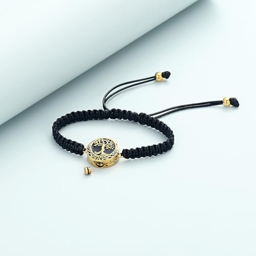 Urn Bracelet for Ashes Tree of Life Cremation Jewelry Adjustable Keepsake Bracelet Memorial Jewelry tainless Steel Ashes Pendant for Women Men - color: gold