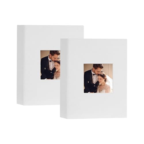 Artmag Mini Photo Album 4x6 50 Pockets 2 Pack, Linen Cover with Front Window Album Each Holds 52 Vertical Photos for Family Wedding Baby Children (White) - color: White, size: 50 Pockets/2PKS
