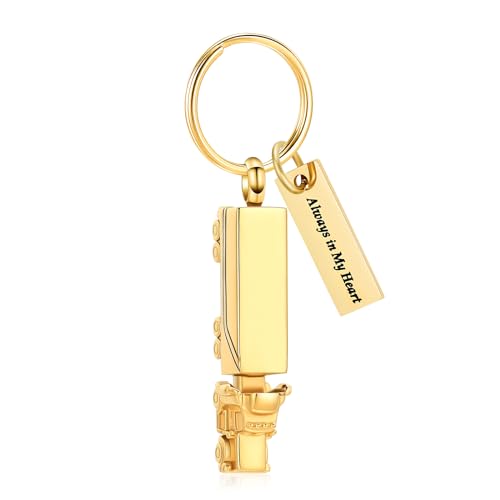 Imrsanl 18 Wheeler Semi Truck Urn Keychain for Ashes for Men Women Memorial Pendant Key Ring Cremation Jewelry Keepsake - color: Gold