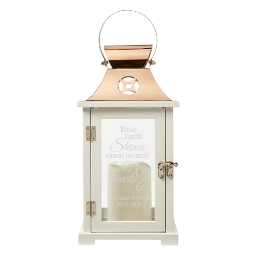 Let's Make Memories Personalized Memorial Lantern - Sympathy - Condolences - LED Candle - Automatic Timer - Wood/Stainless Steel - Copper Finish - Keep the Light On - style: Your Light Shines Upon Us