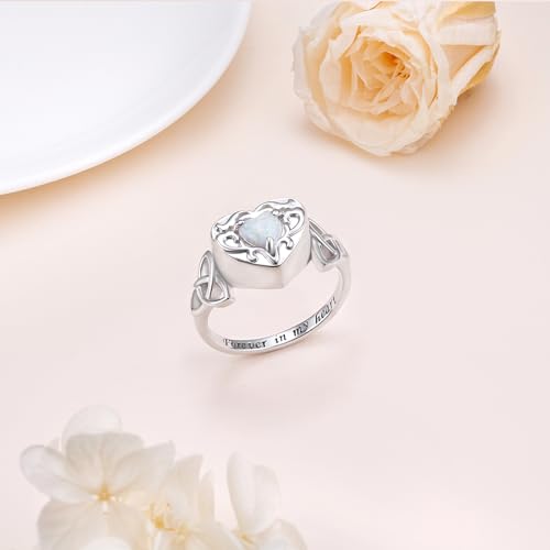 925 Sterling Silver Heart Opal Urn Ring for Ashes Celtic Knot Memorial Ring | Forever in My Heart, Cremation Keepsake Jewelry, Gift for Women