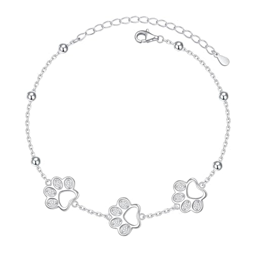 DAOCHONG Pet Paw Print Bracelet for Women Pet Memorial Jewelry | Sterling Silver Dog Cat Paw Bracelet | Pet Loss Sympathy Gift | Birthday Xmas Present for Pet Lover Mom Wife - style: Pet Paw Print bracelet