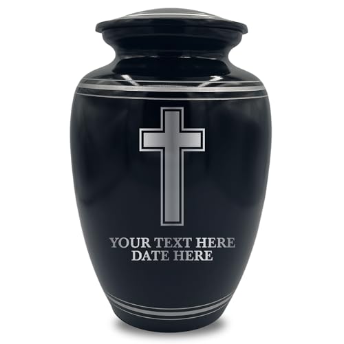 Custom Extra Large Human Cremation Urn Traditional Style Metal Urn For Ashes and Remains- Memorial Cross 9 - Polished Silver Rim - color: Memorial Cross 9, size: Polished Silver Rim