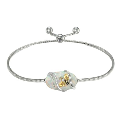 Hummingbird/Bee/Black Cat/Butterfly/Dragonfly Bracelet 925 Sterling Silver Opal Bracelet Opal Jewelry Gifts for Women Mom Wife - style: Bee