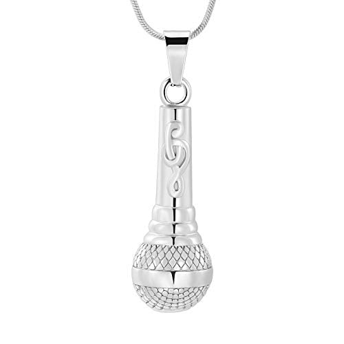 Microphone Cremation Jewelry for Ashes - Memorial Urn Necklace Ashes Holder Stainless Steel Keepsake Pendant Jewelry for Music Lover - color: Silver