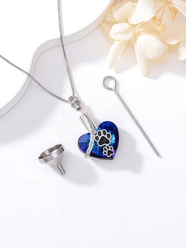 TOUPOP Sterling Silver Urn Necklace for Ashes with Crystal Memorial Keepsake Dragonfly/Butterfly/Cardinal/Cat/Dolphin Cremeation Jewelry Birthday Mothers Day Christmas Gifts for Her Women - style: Paw Print