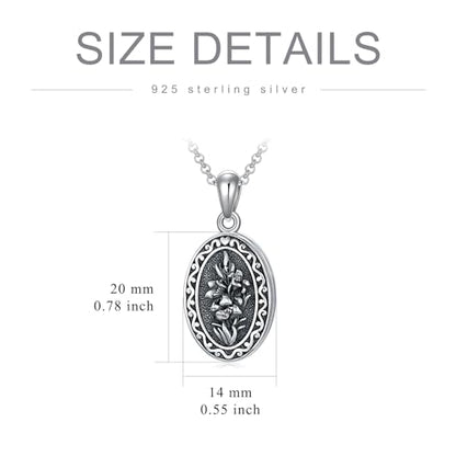 Birth Flower Photo Locket Necklace 925 Sterling Silver 12 Month Locket Necklace with Picture Birth Flower Photo Jewelry Gifts for Women Mother Mom Daughter - color: 05-May-lily, style: 1.no custom