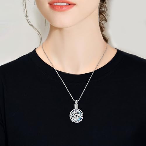 Imrsanl Tree of Life Urn Necklace for Ashes Paw Print Circle of Life Cremation Jewelry Keepsake Pendant Memorial Pet Ashes Holder for Women Men - color: Silver-Blue