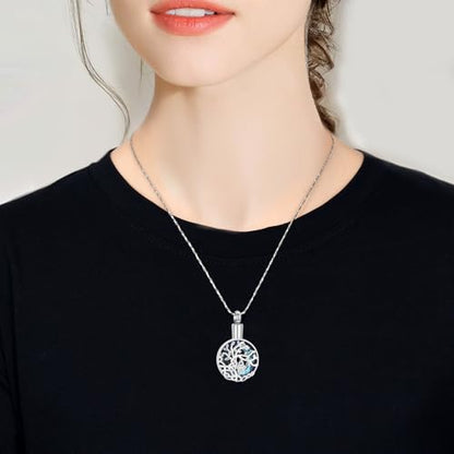 Imrsanl Tree of Life Urn Necklace for Ashes Paw Print Circle of Life Cremation Jewelry Keepsake Pendant Memorial Pet Ashes Holder for Women Men - color: Silver-Blue