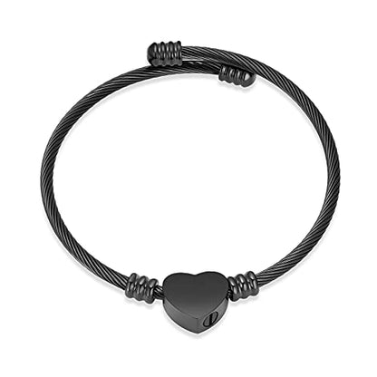 constantlife Cremation Bracelet for Ashes Memorial Jewelry Stainless Steel Heart Shape Urn Pendant Bangle Loved Ones Funeral Ashes Holder Keepsake Gift - color: A-Black
