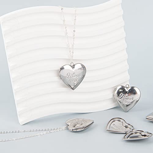Framendino, 10 Pack Stainless Steel Locket Pendants Photo Frame Charms Heart I Love You for DIY Making