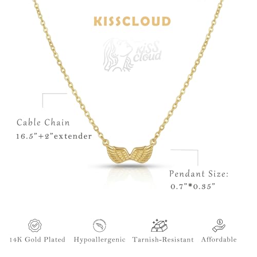 Gold Silver Pendant Necklace for Women, Dainty CZ Jewelry Gift | 14K Gold Silver Plated, Cubic Zirconia Pearl Charm, Trendy Layered Necklace, Adjustable Chain, Waterproof, Hypoallergenic - color: Gold-Angel Wings