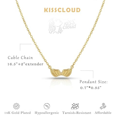 Gold Silver Pendant Necklace for Women, Dainty CZ Jewelry Gift | 14K Gold Silver Plated, Cubic Zirconia Pearl Charm, Trendy Layered Necklace, Adjustable Chain, Waterproof, Hypoallergenic - color: Gold-Angel Wings