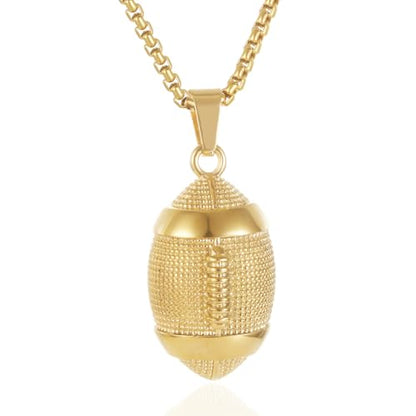 America Football Urn Necklace For Ashes For Men Stainless Steel Rugby Cremation Jewelry Hold Human Ashes Keepsake Neckace Engravable Memorial Of Loved Ones - color: Gold