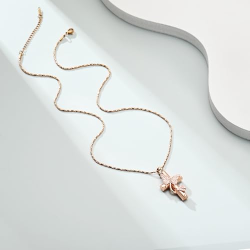 Imrsanl Butterfly Cross Urn Necklace for Ashes Men Women Cremation Jewelry Ashes Pendant for Human Memorial Ash Jewelry - color: Z-Rose Gold