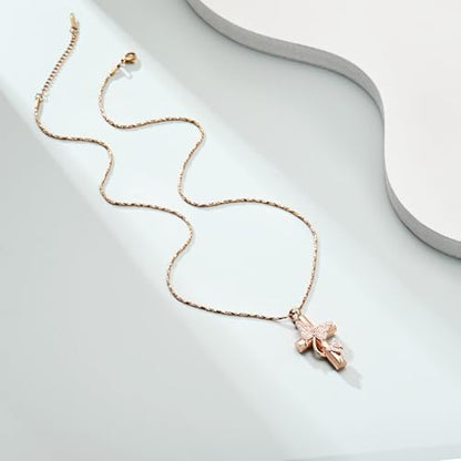 Imrsanl Butterfly Cross Urn Necklace for Ashes Men Women Cremation Jewelry Ashes Pendant for Human Memorial Ash Jewelry - color: Z-Rose Gold