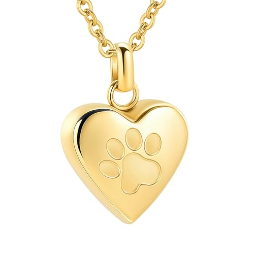 Pet Heart Cremation Jewelry For Ashes For Dog/Cat Paw Stainless Steel Memorial Locket Urn Necklace Paw Print Pet Heart Urn Necklace Memorial Keepsake Jewelry Ashes - color: Gold