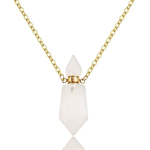 RIPFEVURN Cremation Jewelry Urn Necklaces for Ashes for Women Men Natural Crystal Stone Urn Locket Gemstone Human Ashes Keepsake Pendant - color: White