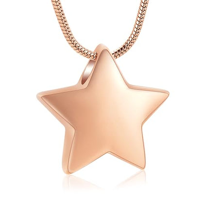 memorial jewelry Small Star Charm Cremation Urn Pendant Ashes Memorial Necklace for Woman Free Filling Kits Include - color: Rose Gold