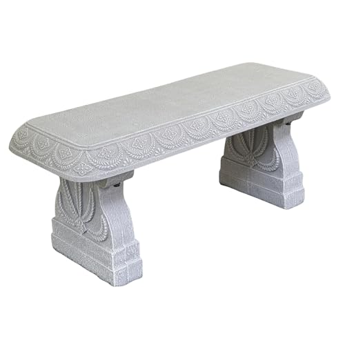 Limestone White Patio Bench - Small Outdoor Bench - Front Porch Seating for Garden Yard - Outdoor Seat Backless Decorative Pedestal Patio Furniture - Weather Resistant Realistic Stone Look - color: Limestone White