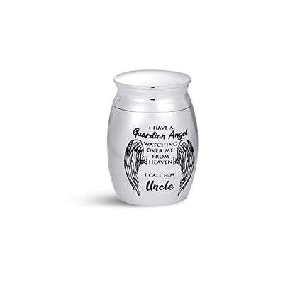 Uncle Mini Cremation Urns for Human Ashes My Guardian Angel for Men Adult Cousin Male Family Memorial Cremation Ashes Keepsake Stainless Steel Funeral - color: "Uncle, My Guardian Angel"