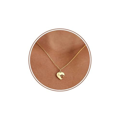 Dog Memorial Gifts for Loss of Dog Paw Print Neckalce for Women with Initial Dogs Mom Gifts Necklace for Women Dainty 14k Gold Plated Heart Necklace Pet Memorial Dogs Lover Birthday Gift for Pet Lovers - style: 1A