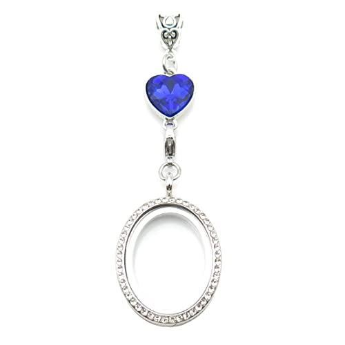 IDLAN Wedding Bouquet Locket Charm Rhinestone Photo Charm Memorial Bride Pendant Memorial Photo Keepsake Something blue - style: Oval F-Locket