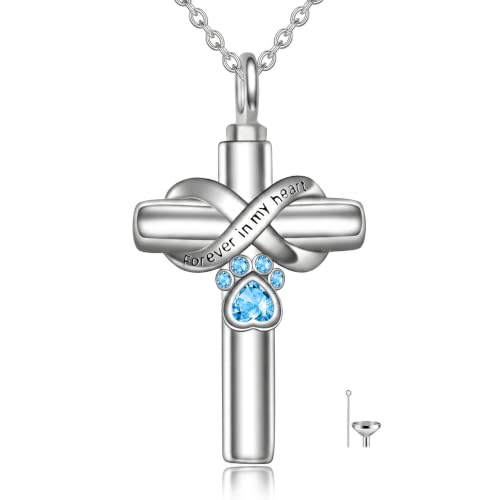 Cross Pet Urn Necklace Sterling Silver Infinity Pet Ashes Pendant - color: Silver-Dog. Dec