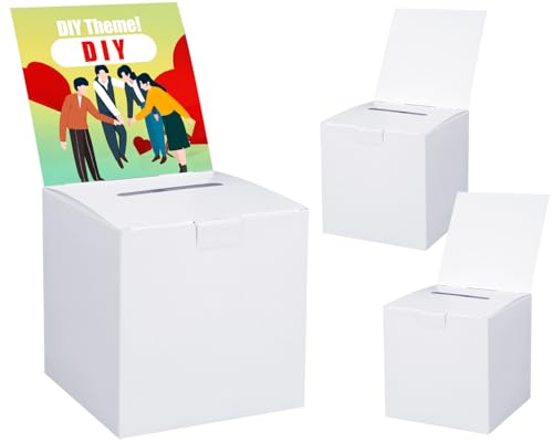 Uniclife 3 Pack White Cardboard Ballot Suggestion Boxes 6"x6"x6" with Slot | Multi-use as Raffle & Donation Box; Removable Header for Business Voting, Fundraising & Card Collecting - color: White, size: 3 PCS