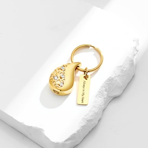 Hearbeingt Teardrop Urn Keychain for Ashes Tree of Life Cremation Jewelry - color: A-gold