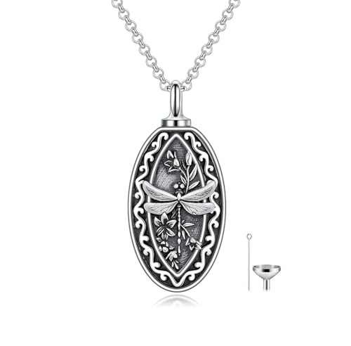 925 Sterling Silver Memorial Jewelry Urn Necklaces for Ashes, Photo Locket Necklace that Holds Picture - color: Dragonfly Urn