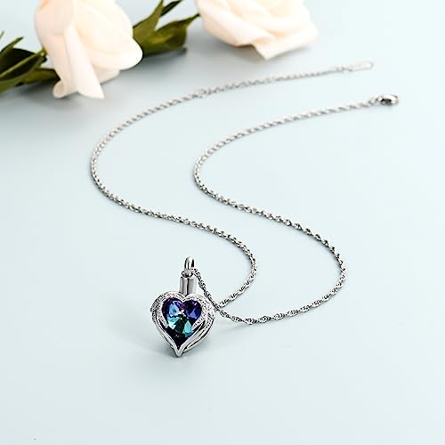 shajwo Angel Wing Heart Urn Necklace for Ashes - color: Silver-Purple Green