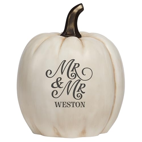 Let's Make Memories Personalized Light Up Pumpkin Decor - Celebrate Love - Fall Wedding Centerpiece - Laser-Engraved Resin with Names - Same Sex Happy Couple - Mr & Mr - Cream - X-Large - color: Mr & Mr - Happy Couple - Cream, size: X-Large
