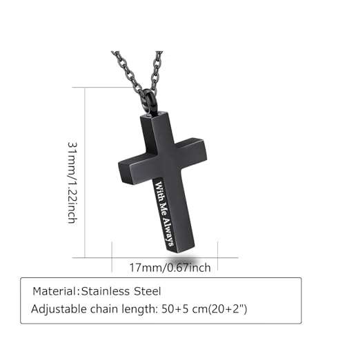 Cross Urn Necklace for Ashes for Men Women Cremation Jewelry Urns Locket Pendant Ashes Holder Memorial Jewelry-Always in My Heart - color: 2pcs Silver/Black